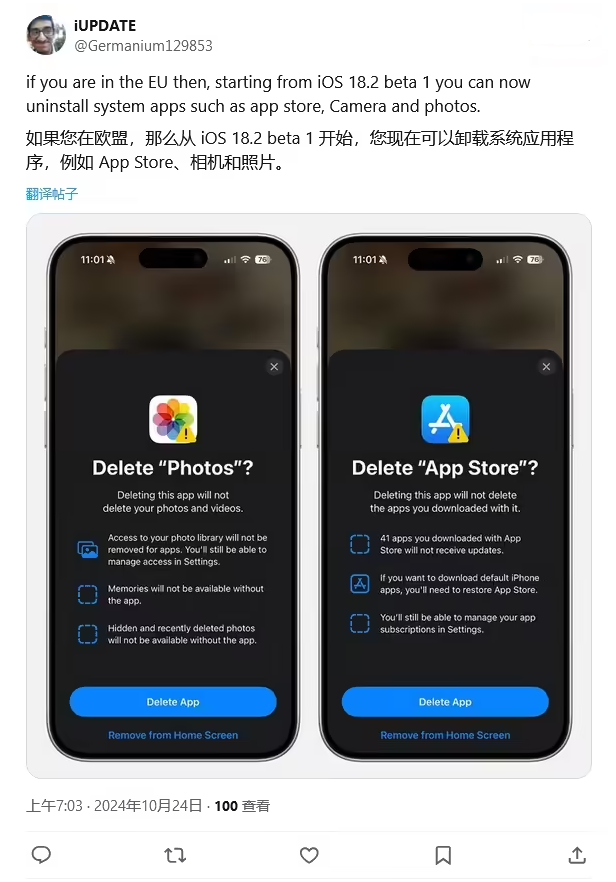 沉湖管委会苹果手机维修分享iOS 18.2 支持删除 App Store 应用商店 